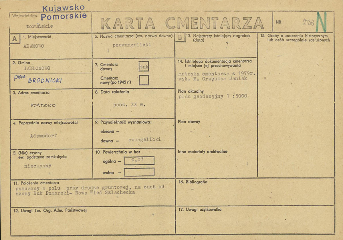 KC - Karta cmentarza, skan nr 1