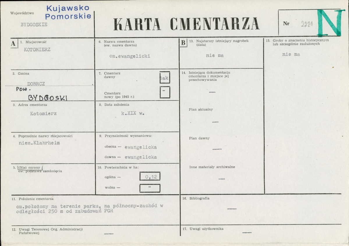 KC - Karta cmentarza, skan nr 1