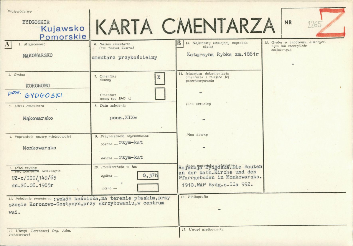 KC - Karta cmentarza, skan nr 1