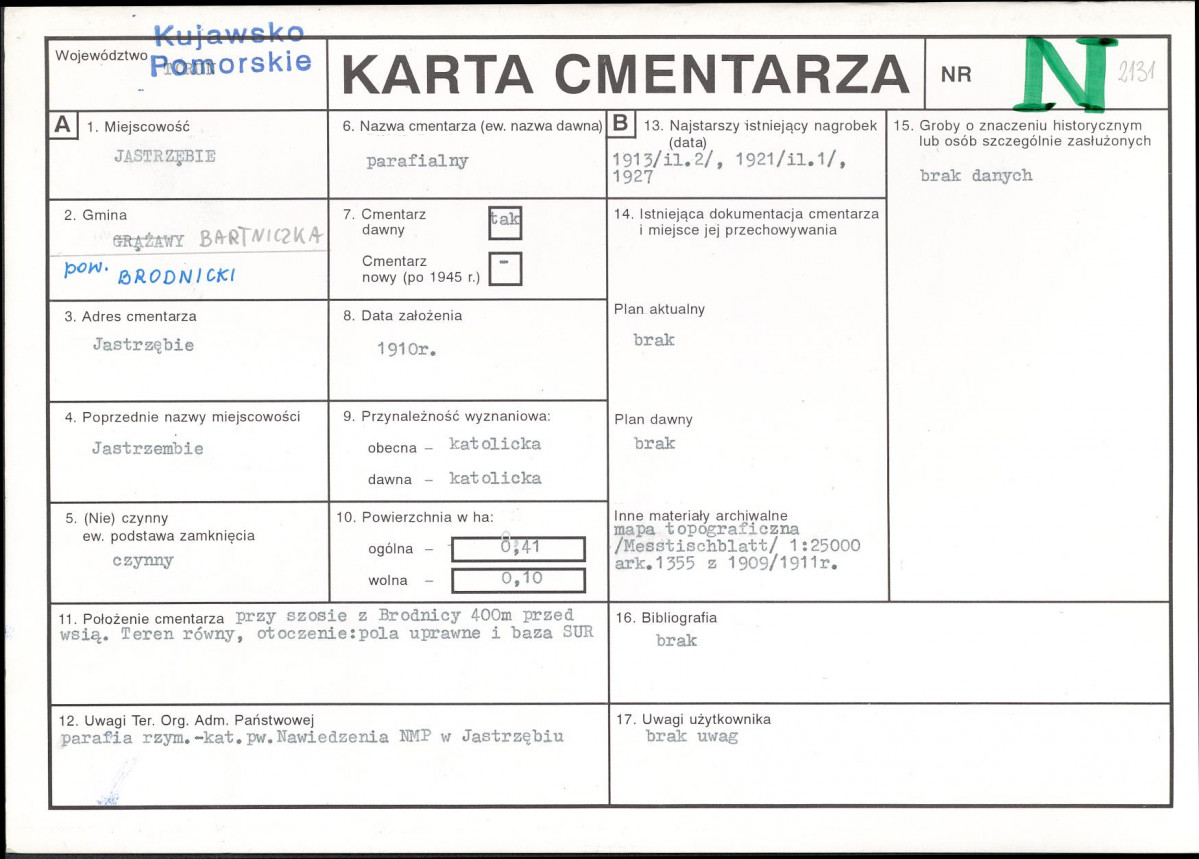 KC - Karta cmentarza, skan nr 1