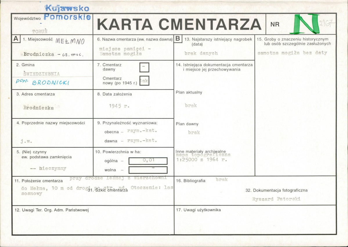 KC - Karta cmentarza, skan nr 1
