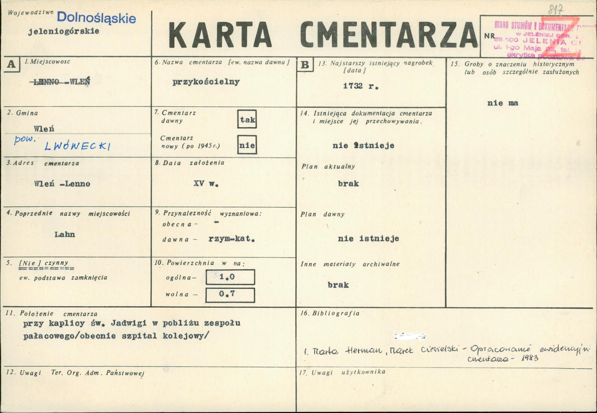 KC - Karta cmentarza, skan nr 1