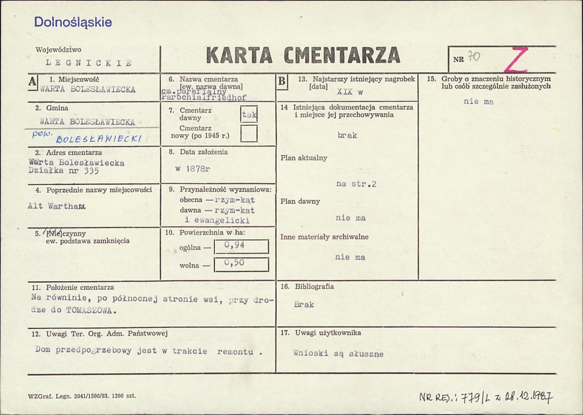 KC - Karta cmentarza, skan nr 1