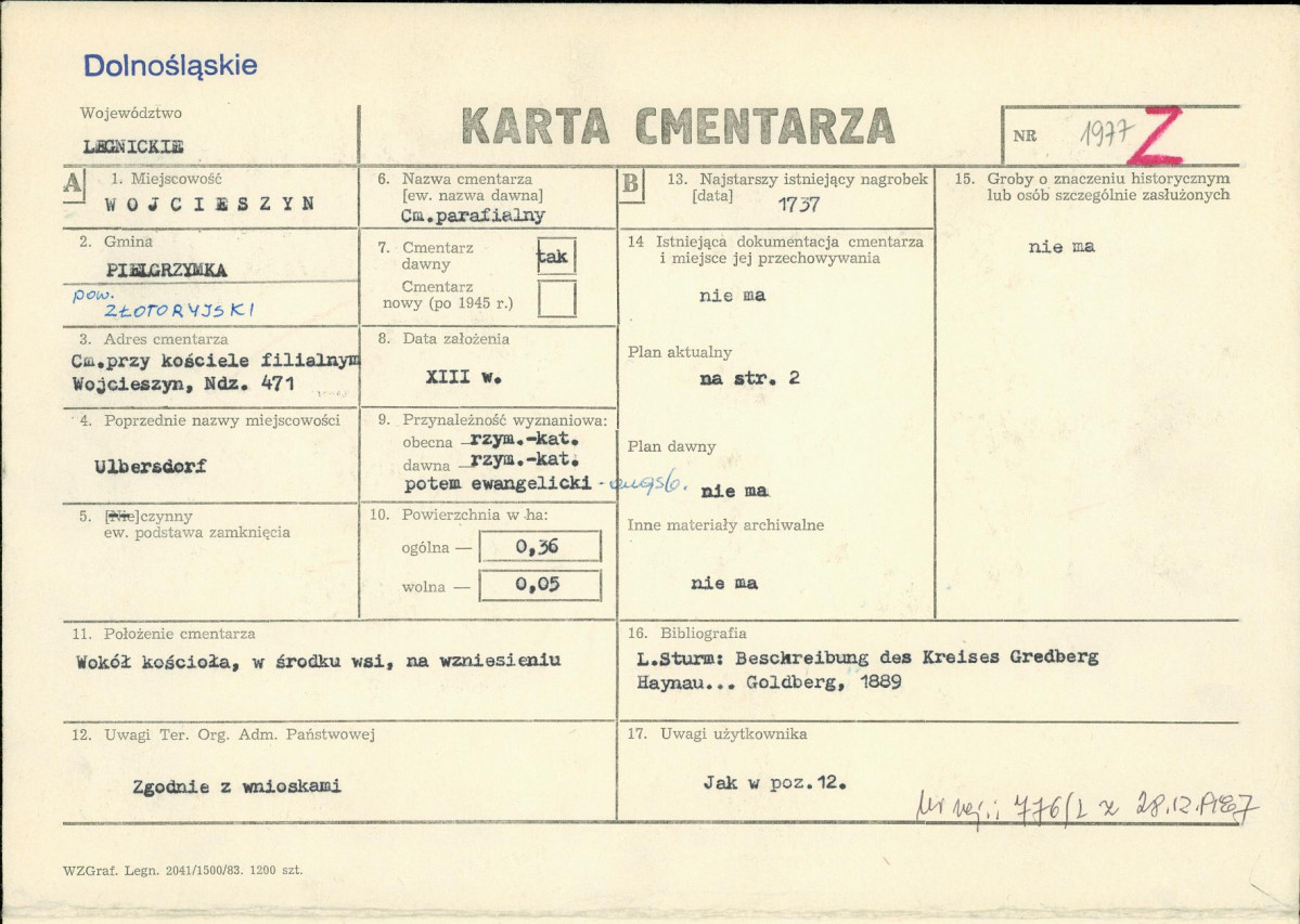 KC - Karta cmentarza, skan nr 1
