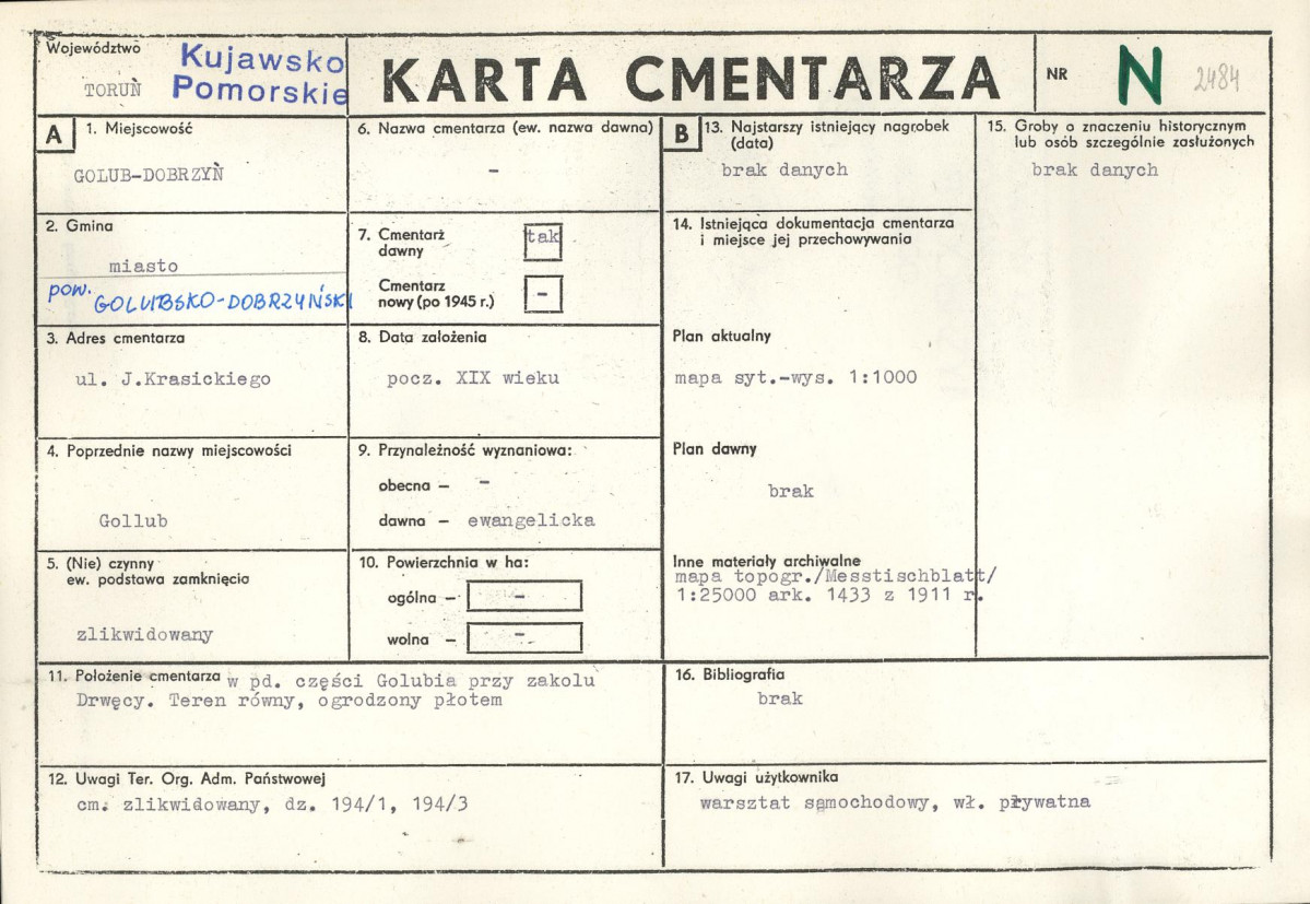 KC - Karta cmentarza, skan nr 1