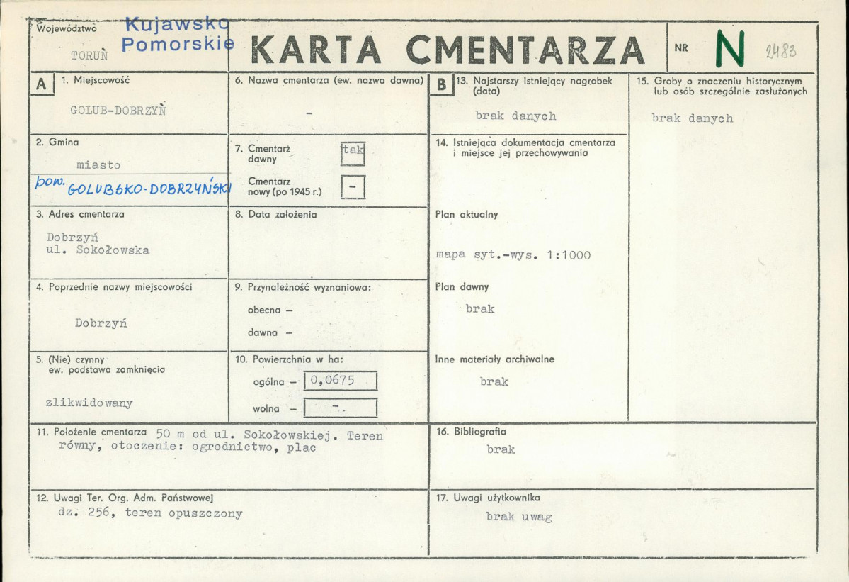 KC - Karta cmentarza, skan nr 1