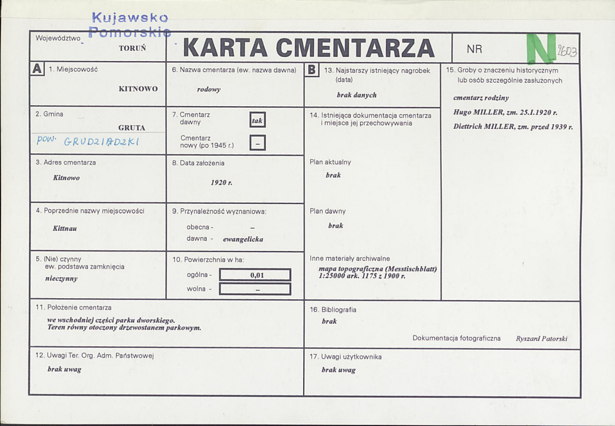 KC - Karta cmentarza, skan nr 1