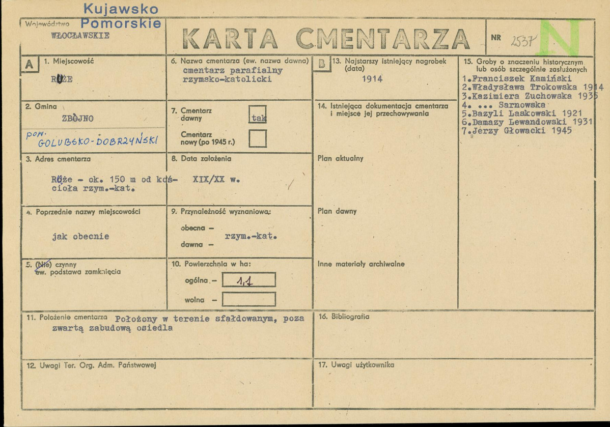 KC - Karta cmentarza, skan nr 1