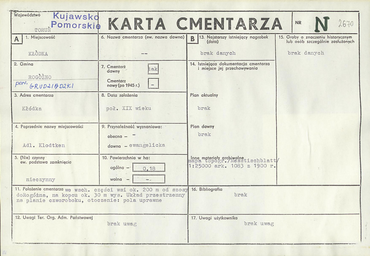 KC - Karta cmentarza, skan nr 1