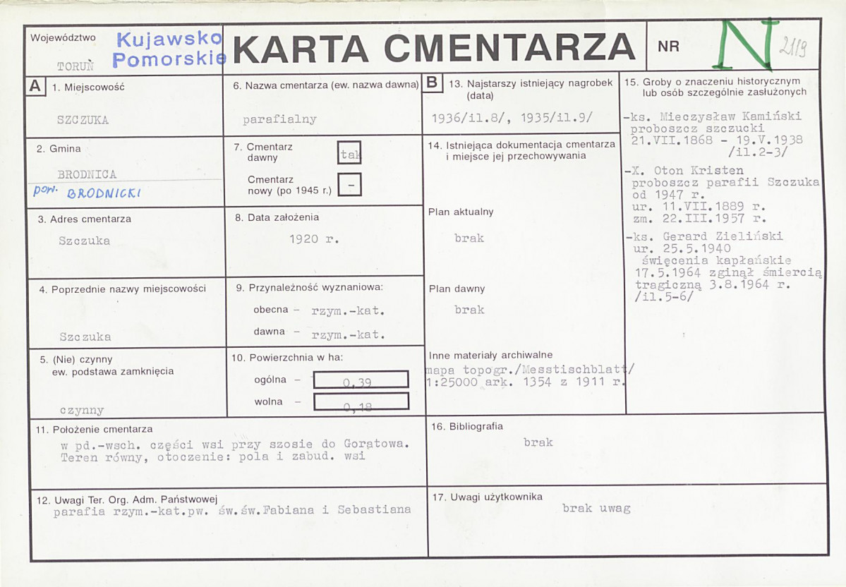KC - Karta cmentarza, skan nr 1