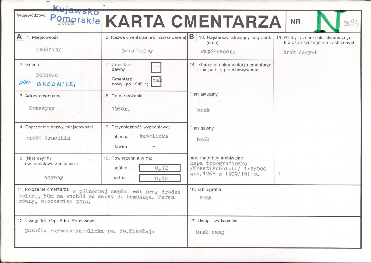 KC - Karta cmentarza, skan nr 1