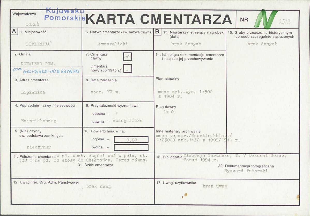 KC - Karta cmentarza, skan nr 1