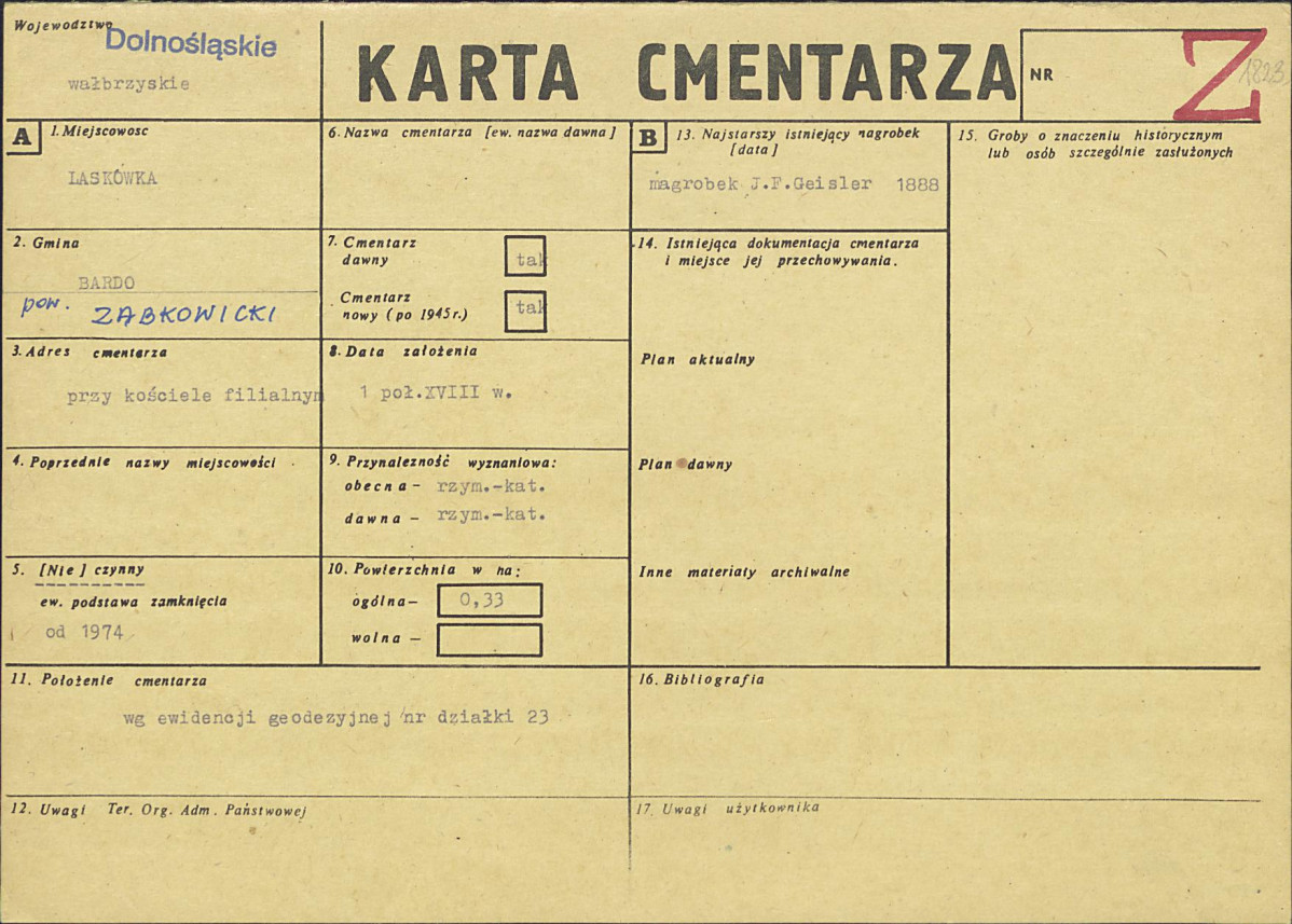 KC - Karta cmentarza, skan nr 1