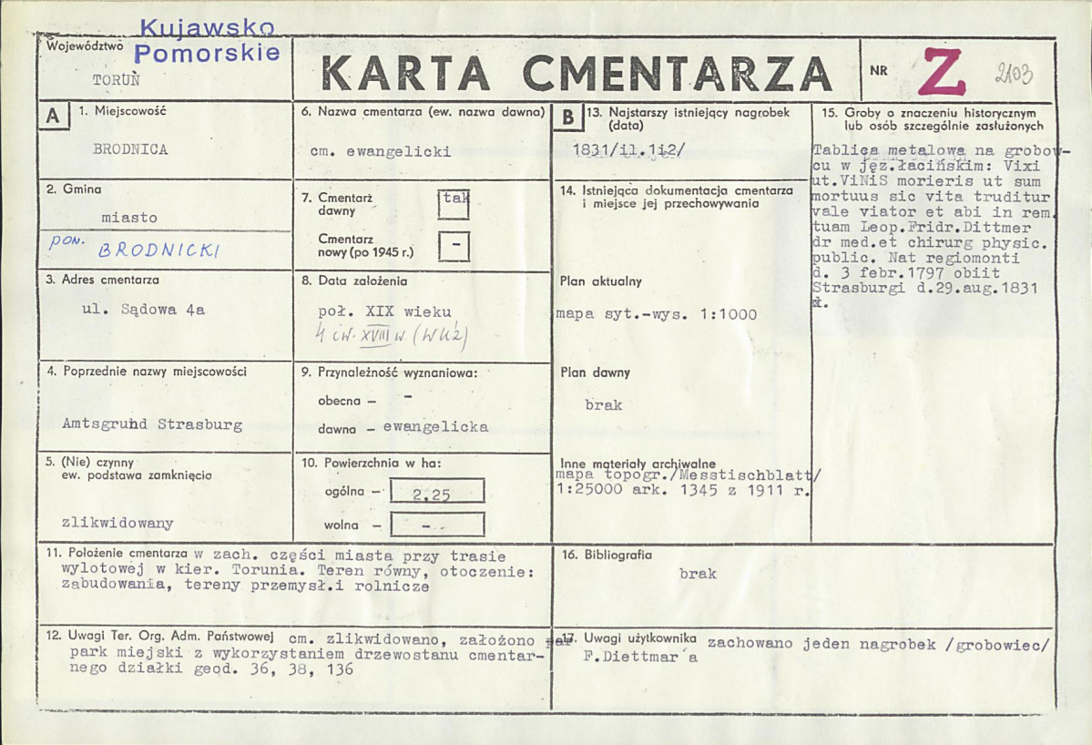 KC - Karta cmentarza, skan nr 1