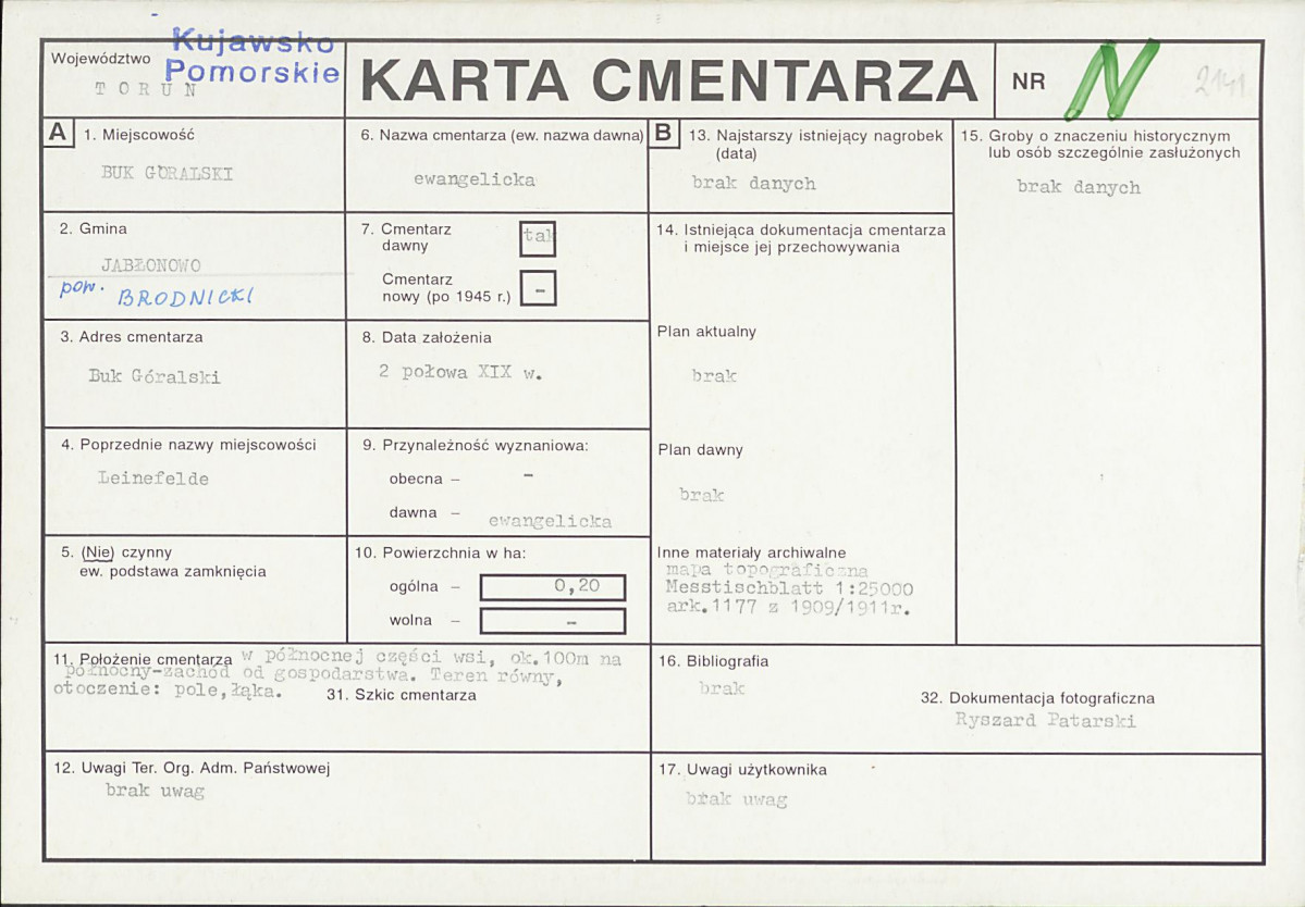 KC - Karta cmentarza, skan nr 1