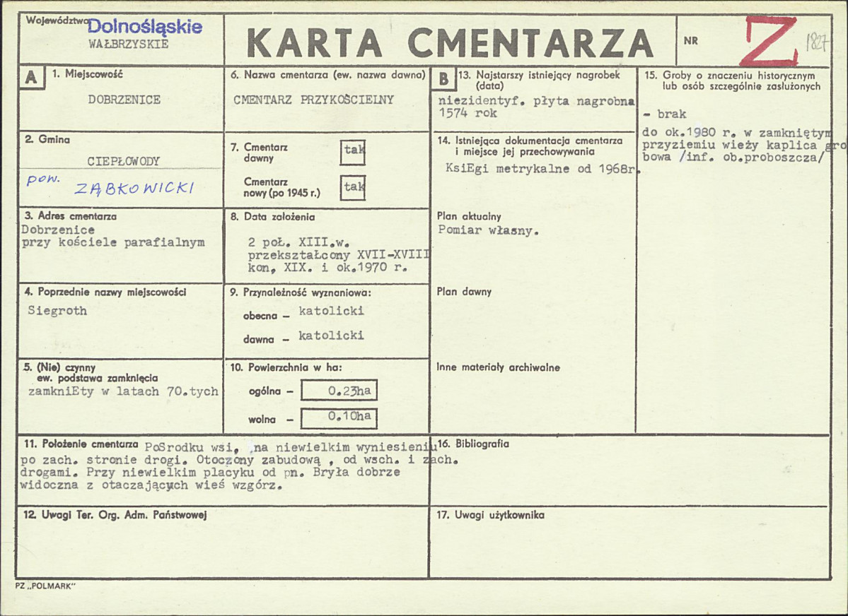 KC - Karta cmentarza, skan nr 1