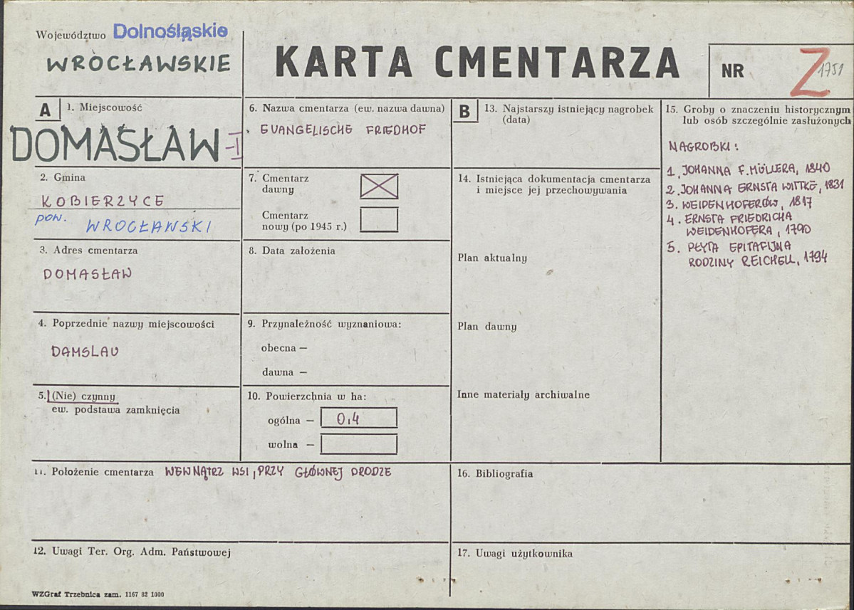 KC - Karta cmentarza, skan nr 1