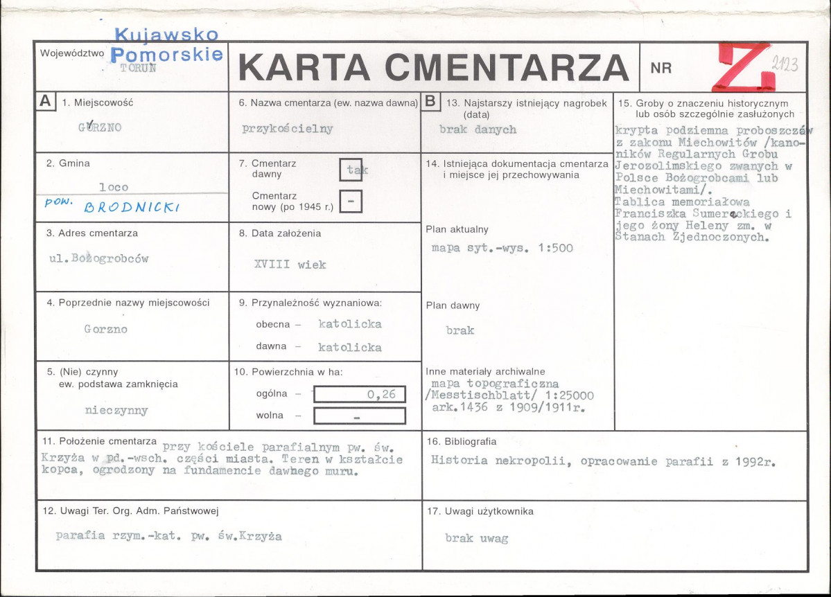 KC - Karta cmentarza, skan nr 1