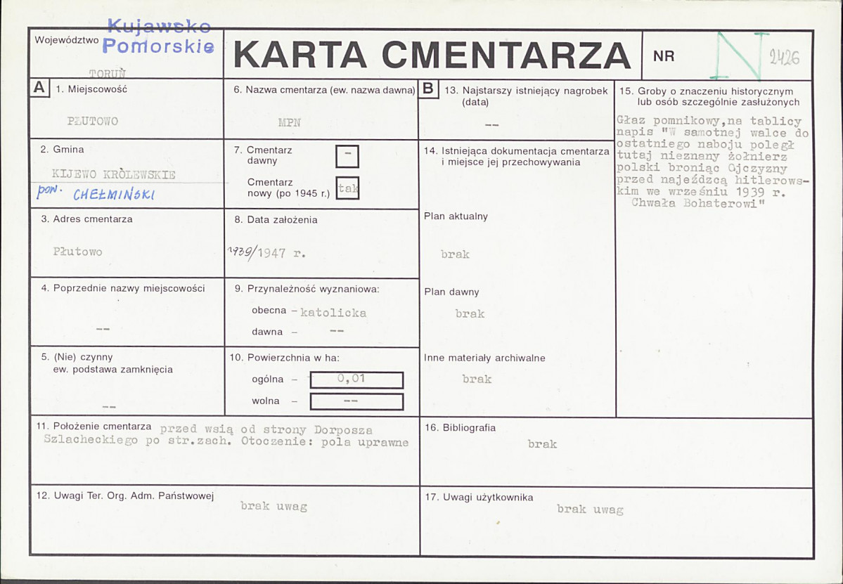 KC - Karta cmentarza, skan nr 1