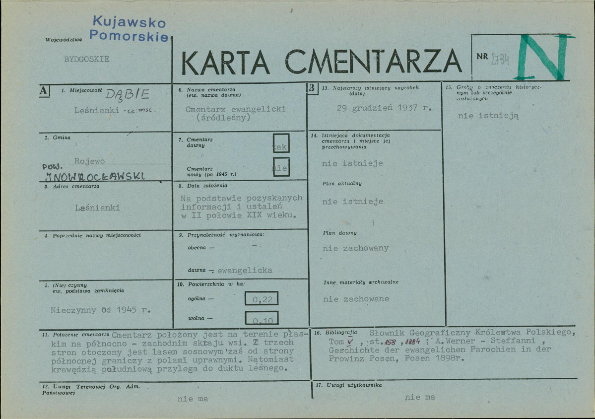 KC - Karta cmentarza, skan nr 1