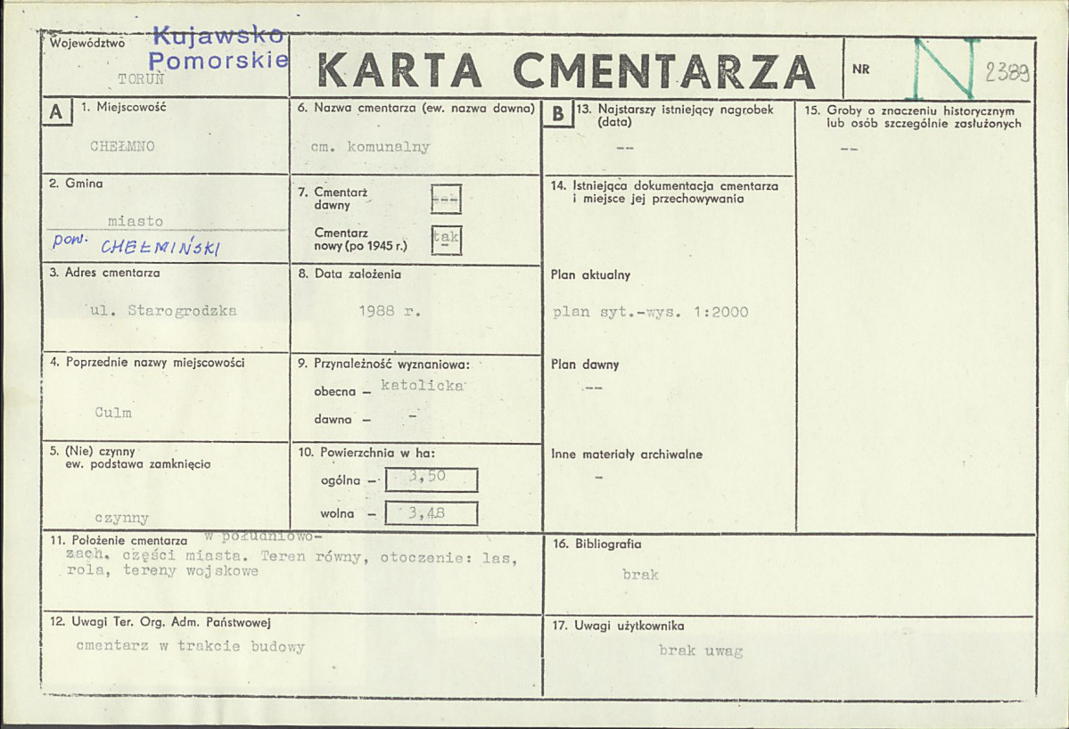 KC - Karta cmentarza, skan nr 1