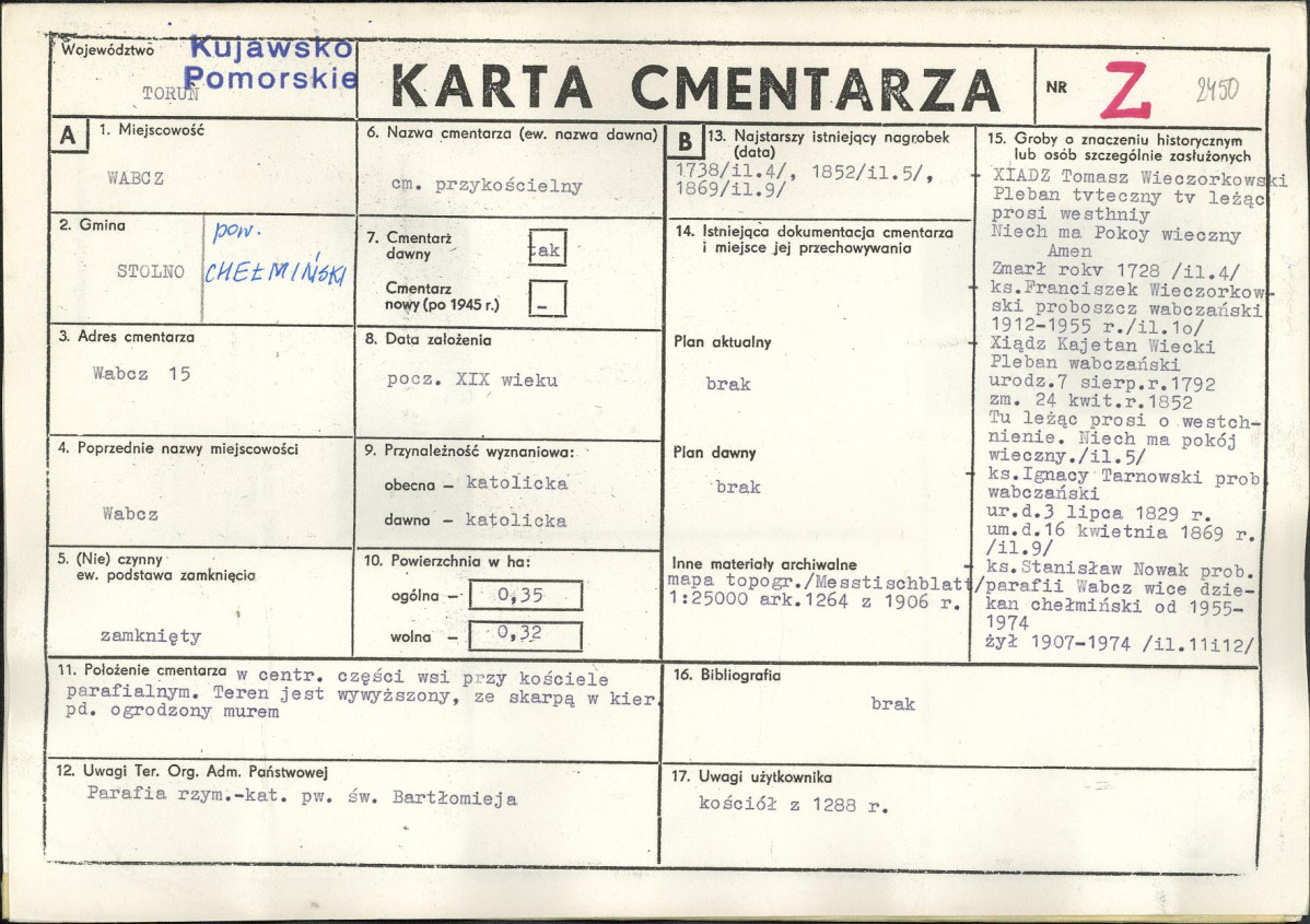 KC - Karta cmentarza, skan nr 1