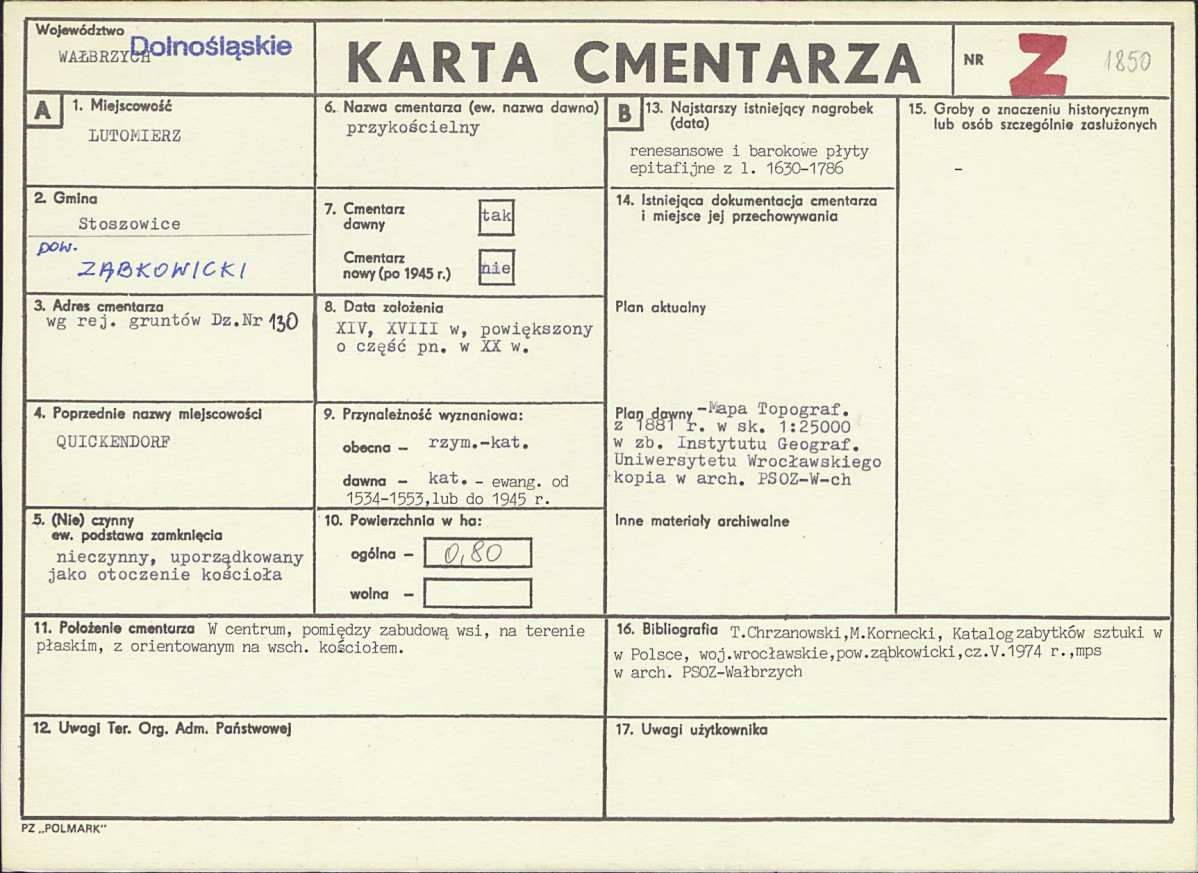 KC - Karta cmentarza, skan nr 1