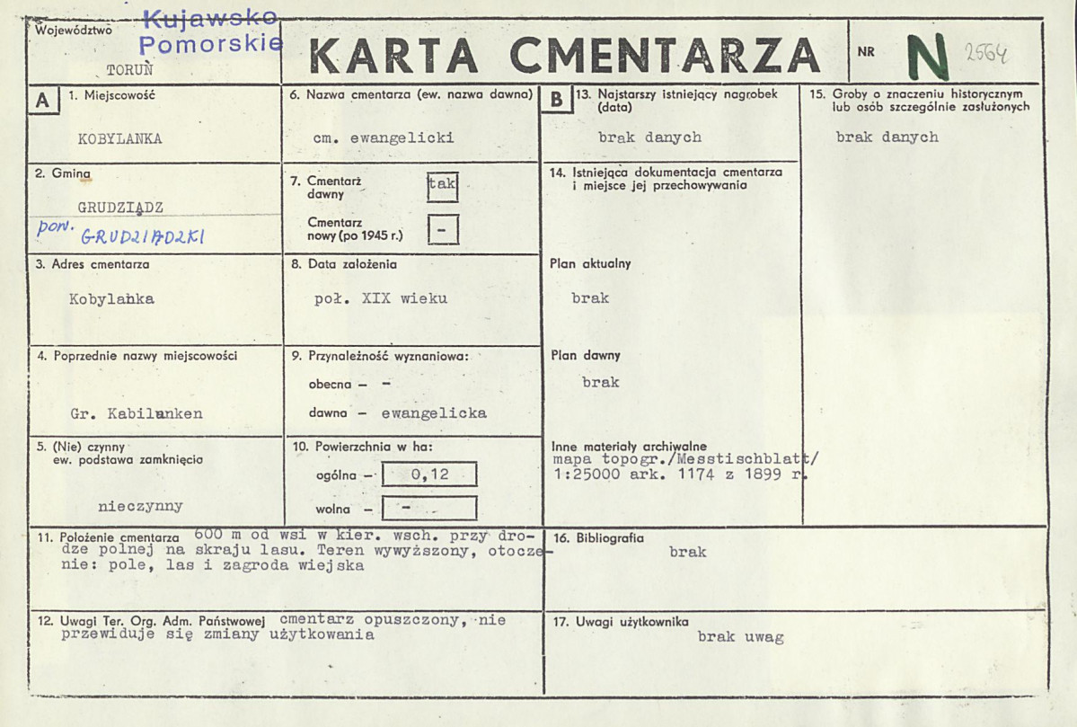 KC - Karta cmentarza, skan nr 1