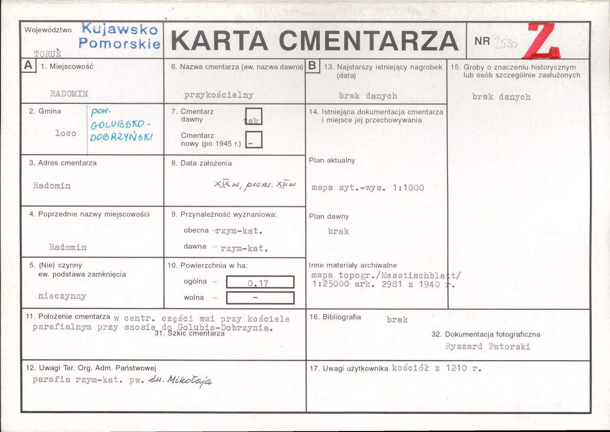 KC - Karta cmentarza, skan nr 1