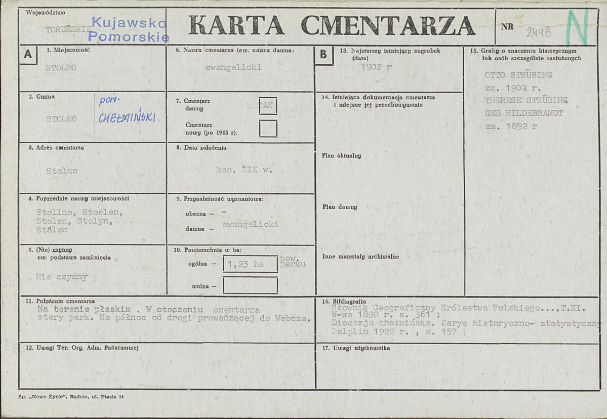 KC - Karta cmentarza, skan nr 1