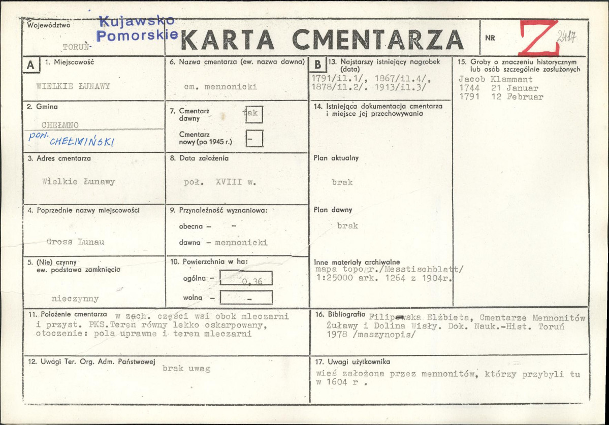 KC - Karta cmentarza, skan nr 1