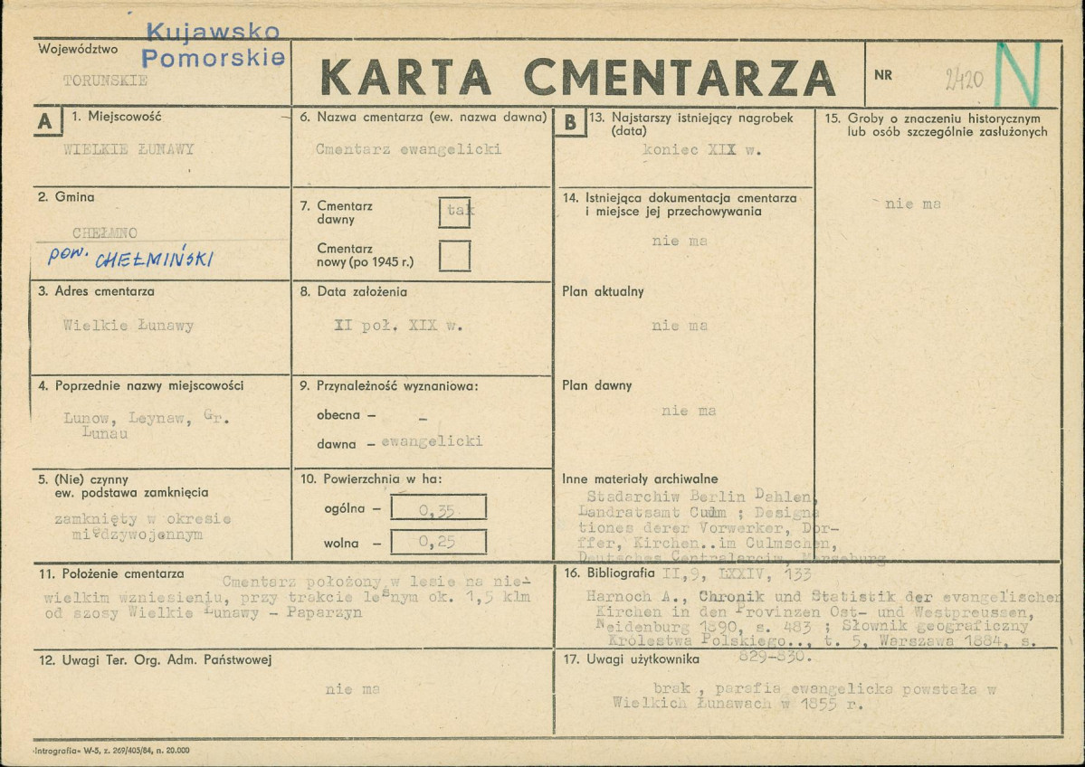 KC - Karta cmentarza, skan nr 1