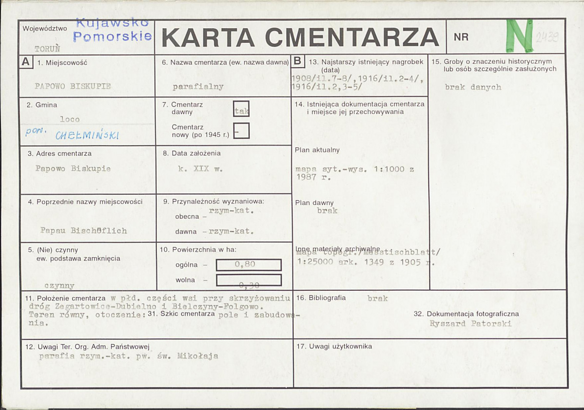 KC - Karta cmentarza, skan nr 1