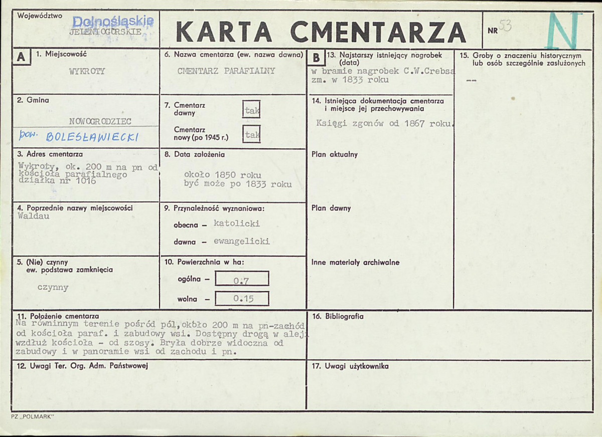 KC - Karta cmentarza, skan nr 1