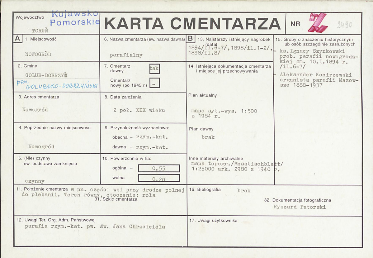 KC - Karta cmentarza, skan nr 1