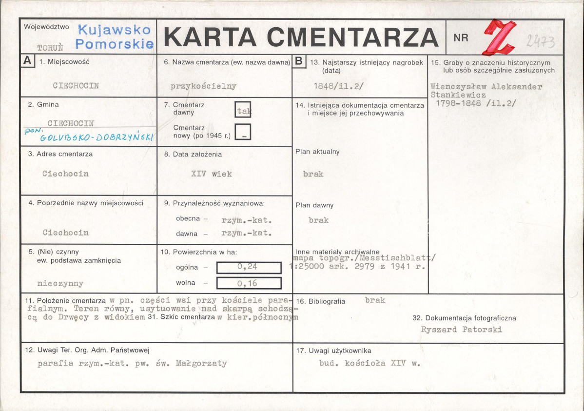 KC - Karta cmentarza, skan nr 1