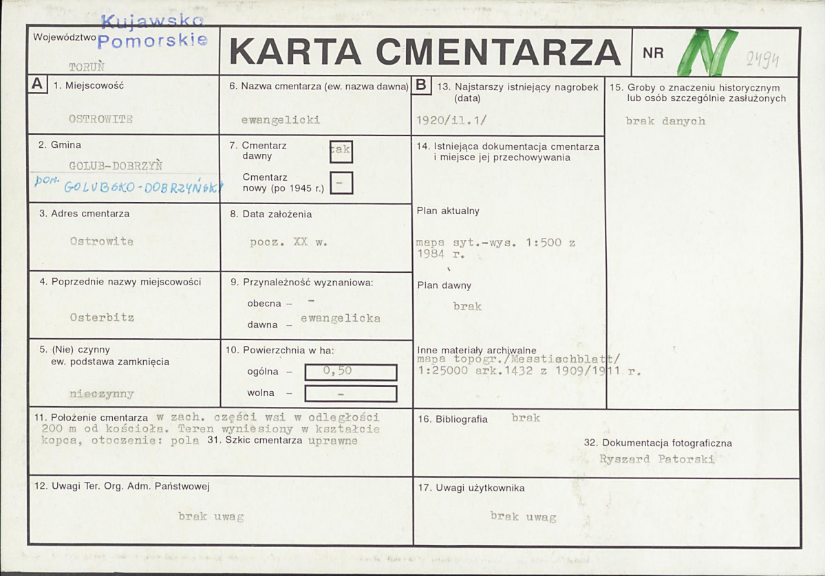 KC - Karta cmentarza, skan nr 1