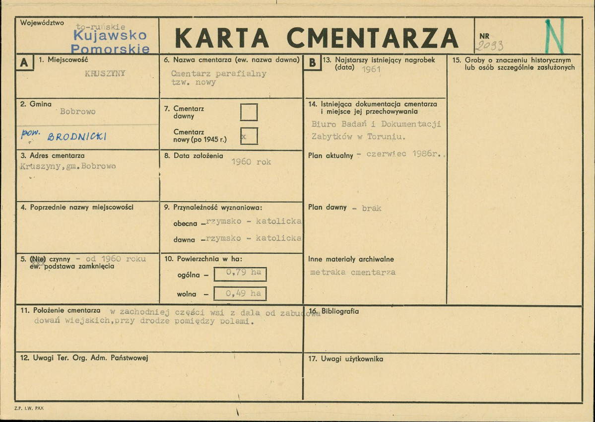 KC - Karta cmentarza, skan nr 1