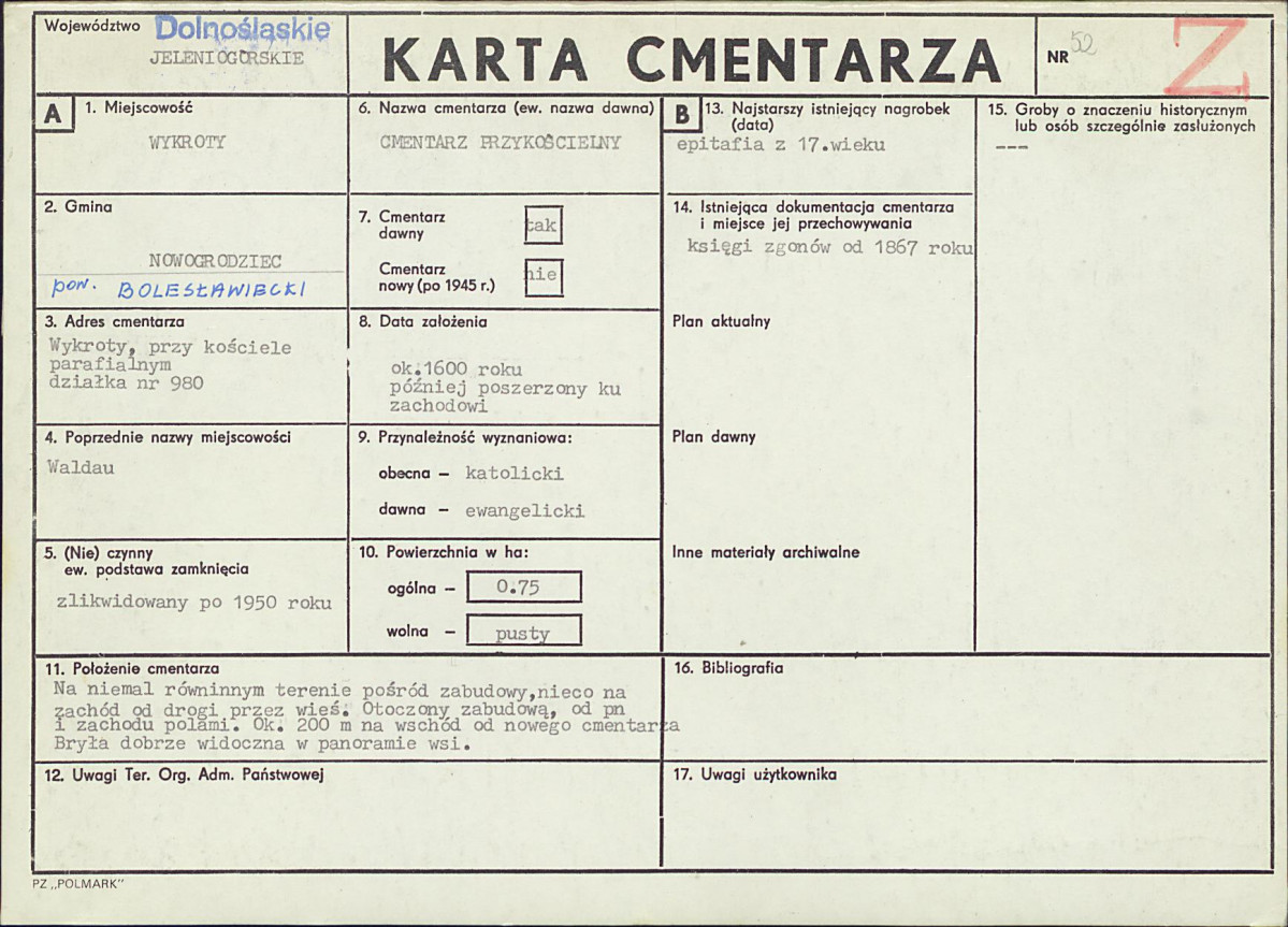 KC - Karta cmentarza, skan nr 1