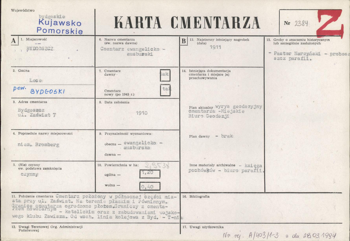 KC - Karta cmentarza, skan nr 1