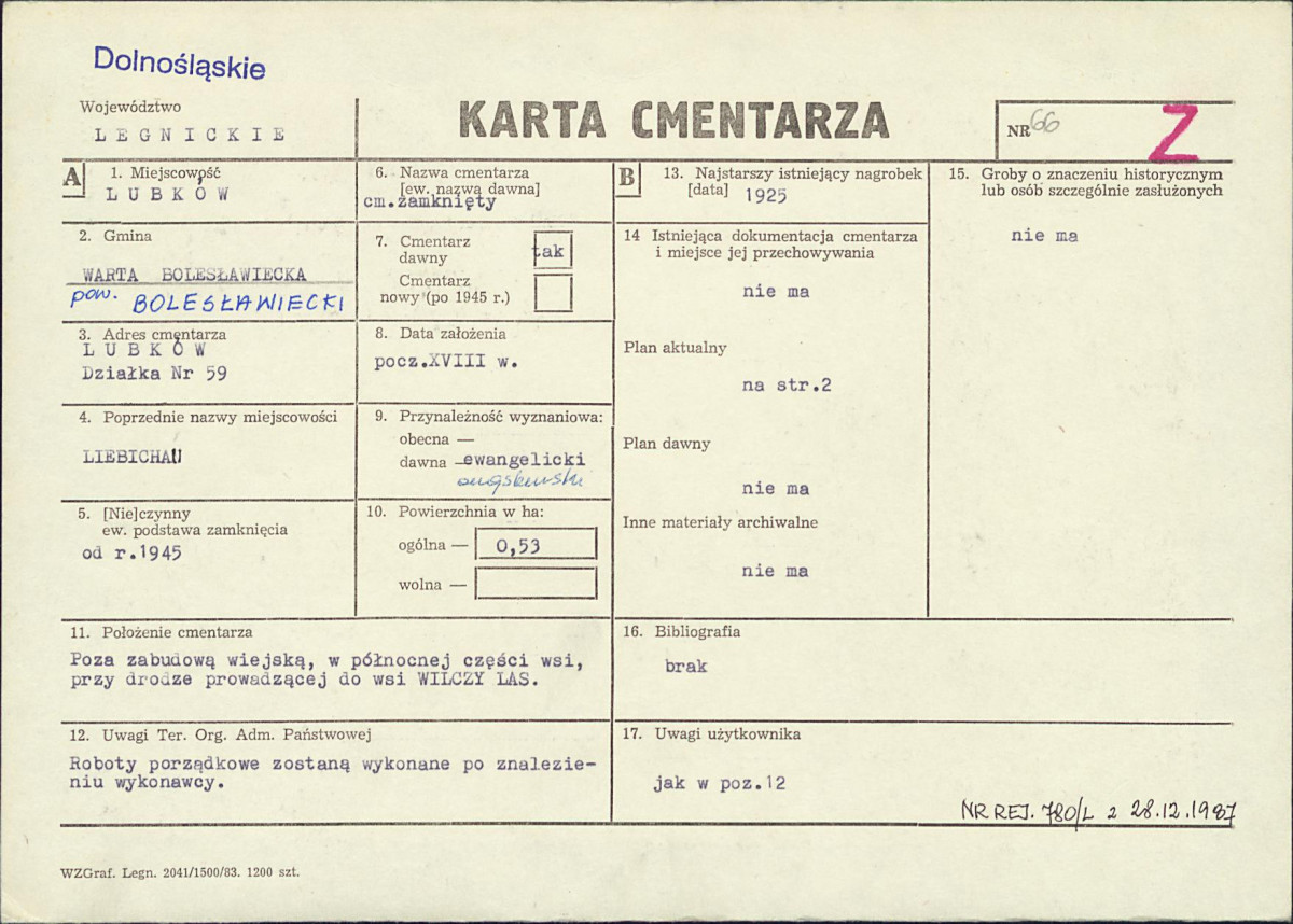 KC - Karta cmentarza, skan nr 1
