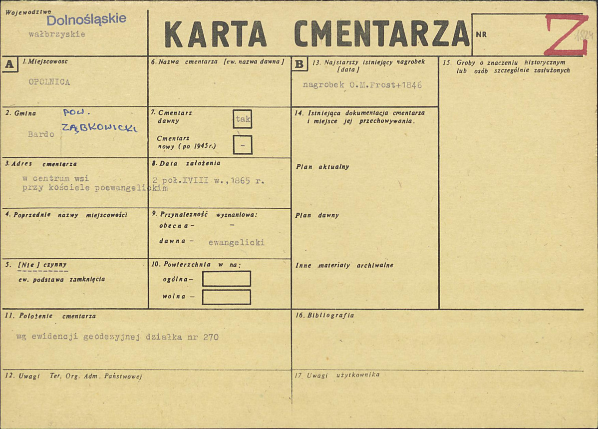 KC - Karta cmentarza, skan nr 1