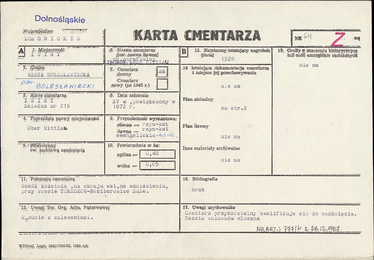 KC - Karta cmentarza, skan nr 1