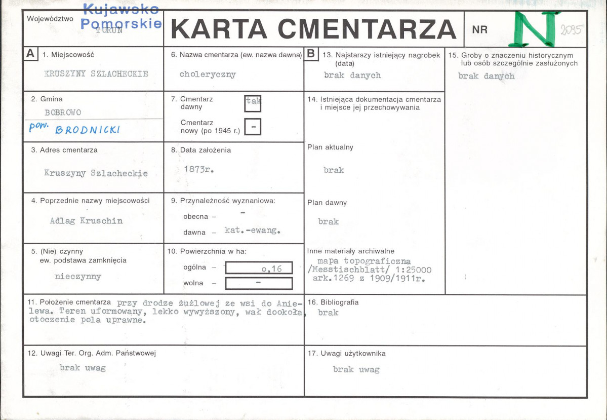 KC - Karta cmentarza, skan nr 1