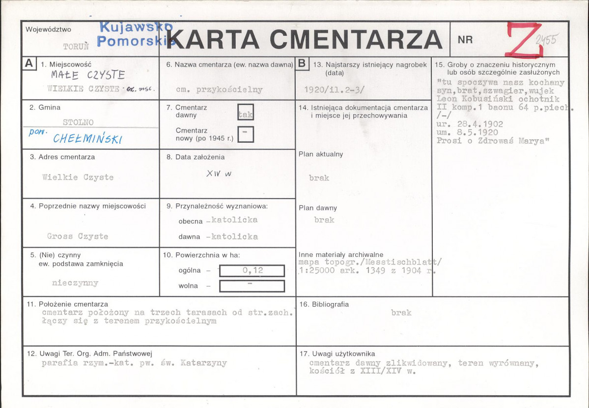 KC - Karta cmentarza, skan nr 1