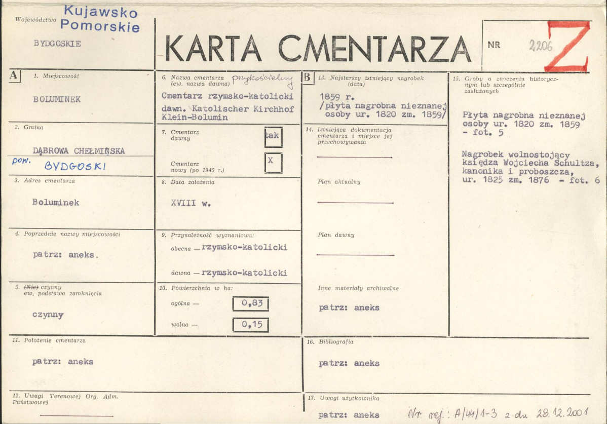 KC - Karta cmentarza, skan nr 1