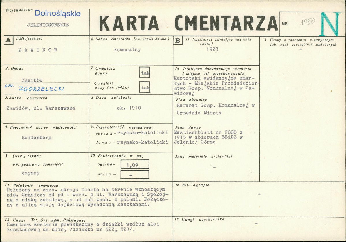 KC - Karta cmentarza, skan nr 1