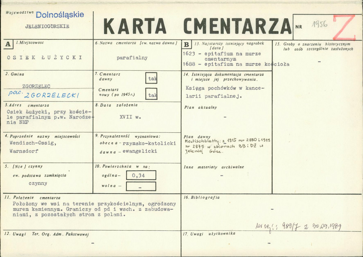 KC - Karta cmentarza, skan nr 1