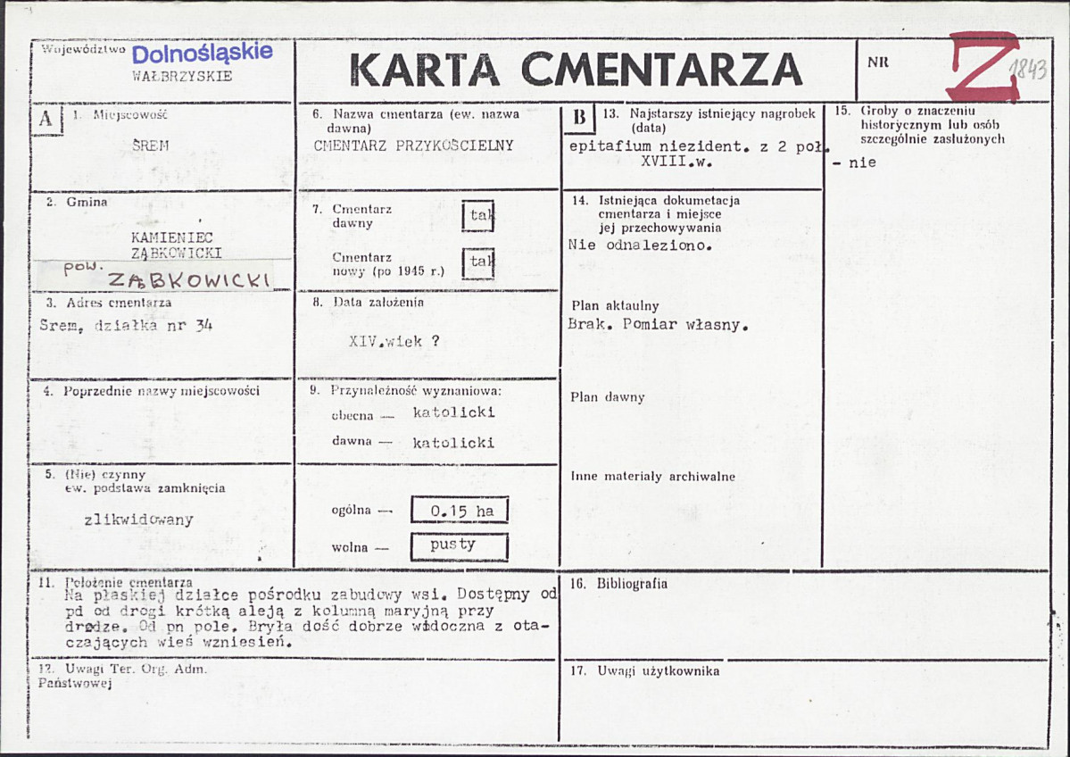 KC - Karta cmentarza, skan nr 1