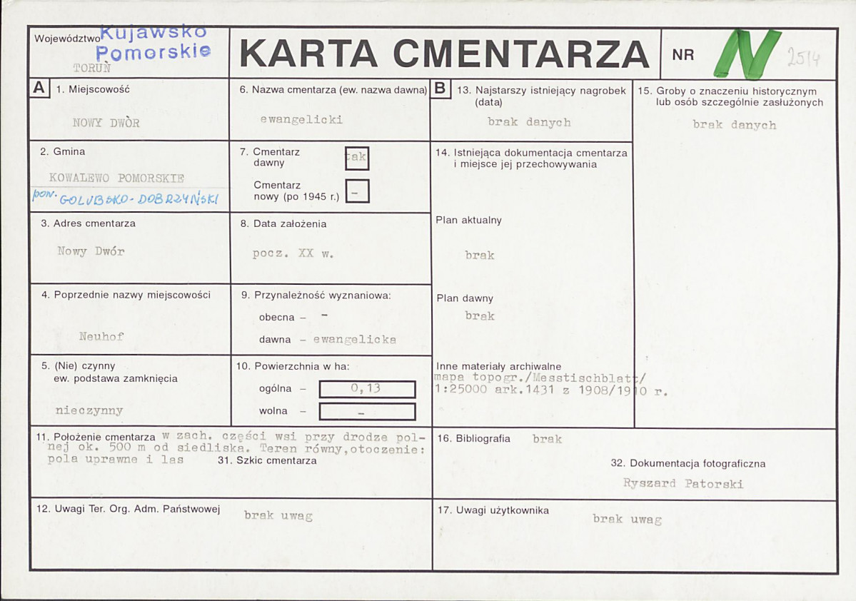 KC - Karta cmentarza, skan nr 1